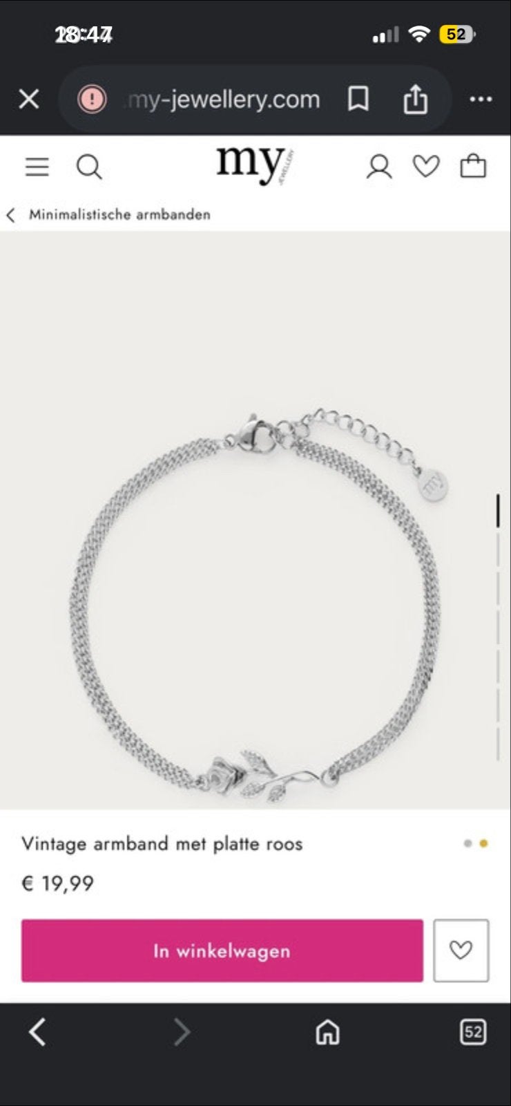 Vintage armband met platte roos, Ophalen of Verzenden, Zo goed als nieuw, Zilver, Staal