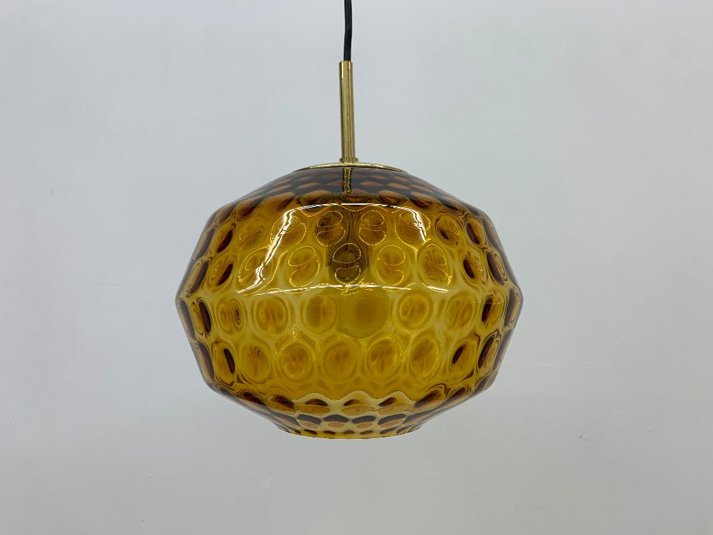 hanglamp limburg glashütte jaren 70 amber glas, Huis en Inrichting, Lampen | Hanglampen, Lamp, Lamp, Ophalen of Verzenden, Glas