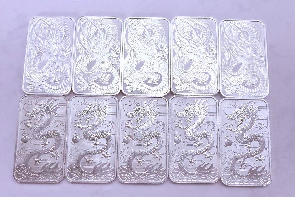 10x 1oz zilver 2018/2021 Rectangular Dragon / Perth Mint 999, Ophalen of Verzenden, Zilver