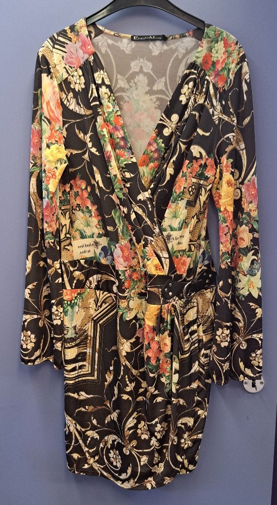 Étoile du Monde jurk barok bloemenprint overslag mt 5 49693, Kleding | Dames, ., Zwart, Maat 42/44 (L), Ophalen of Verzenden