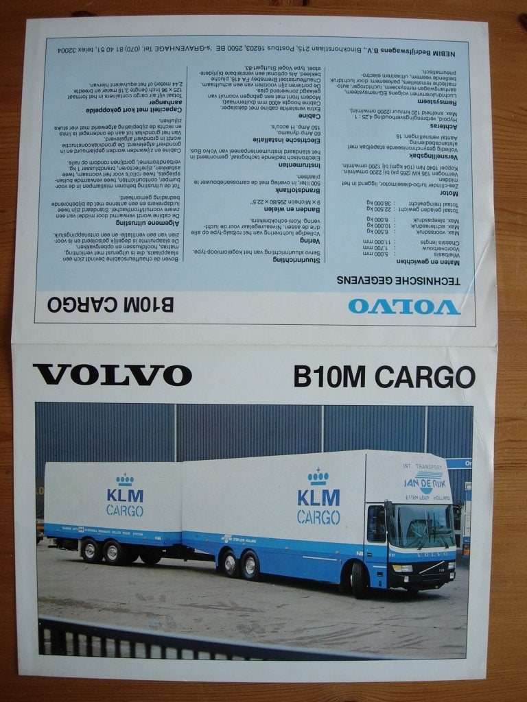 Volvo B10M Cargo Folder ca 1985 - Jan de Rijk & Harry Vos, Boeken, Auto's | Folders en Tijdschriften, Volvo, Zo goed als nieuw