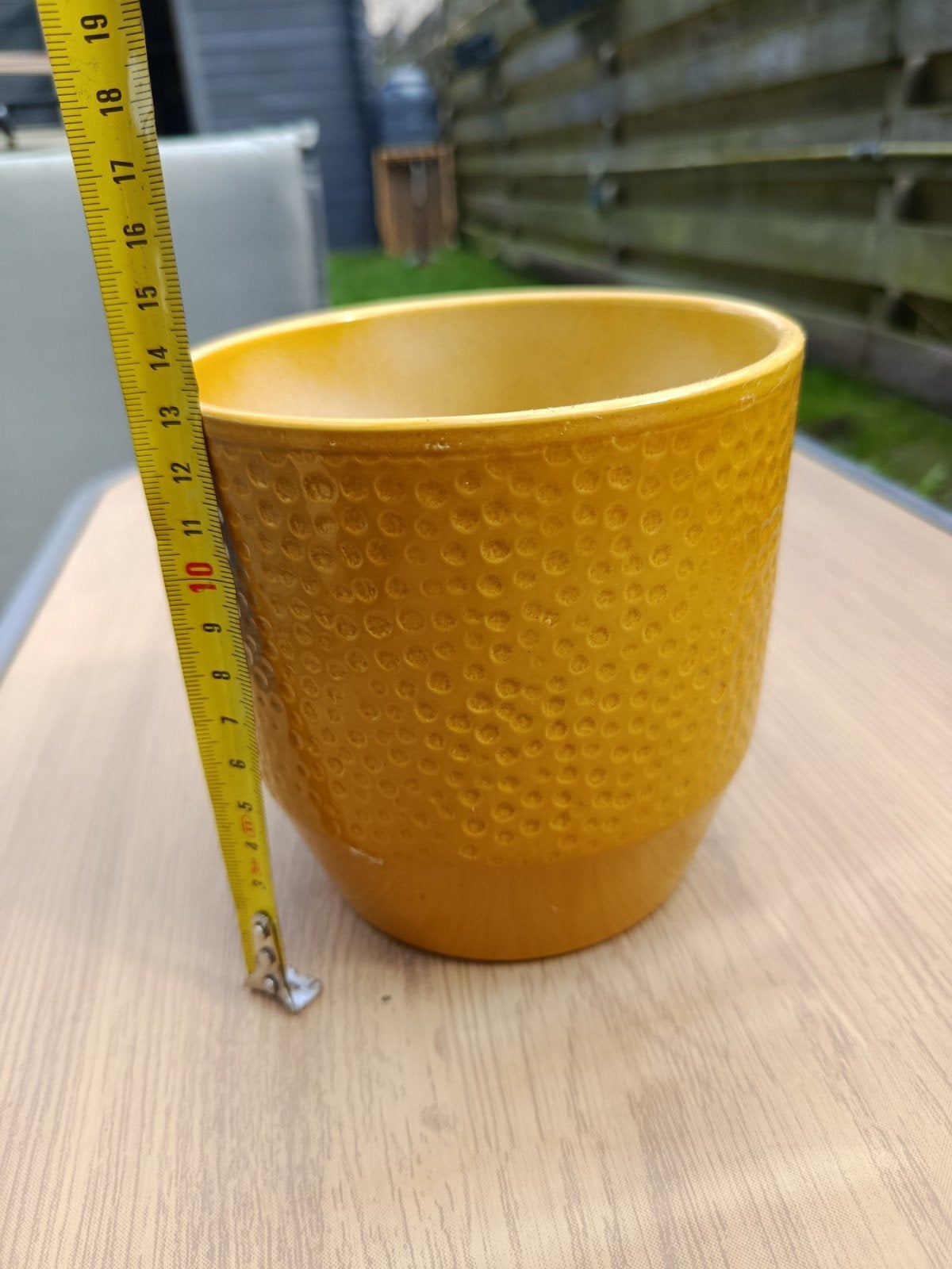 bloempot geel, Tuin en Terras, Rond, Ophalen of Verzenden, Zo goed als nieuw, Aardewerk