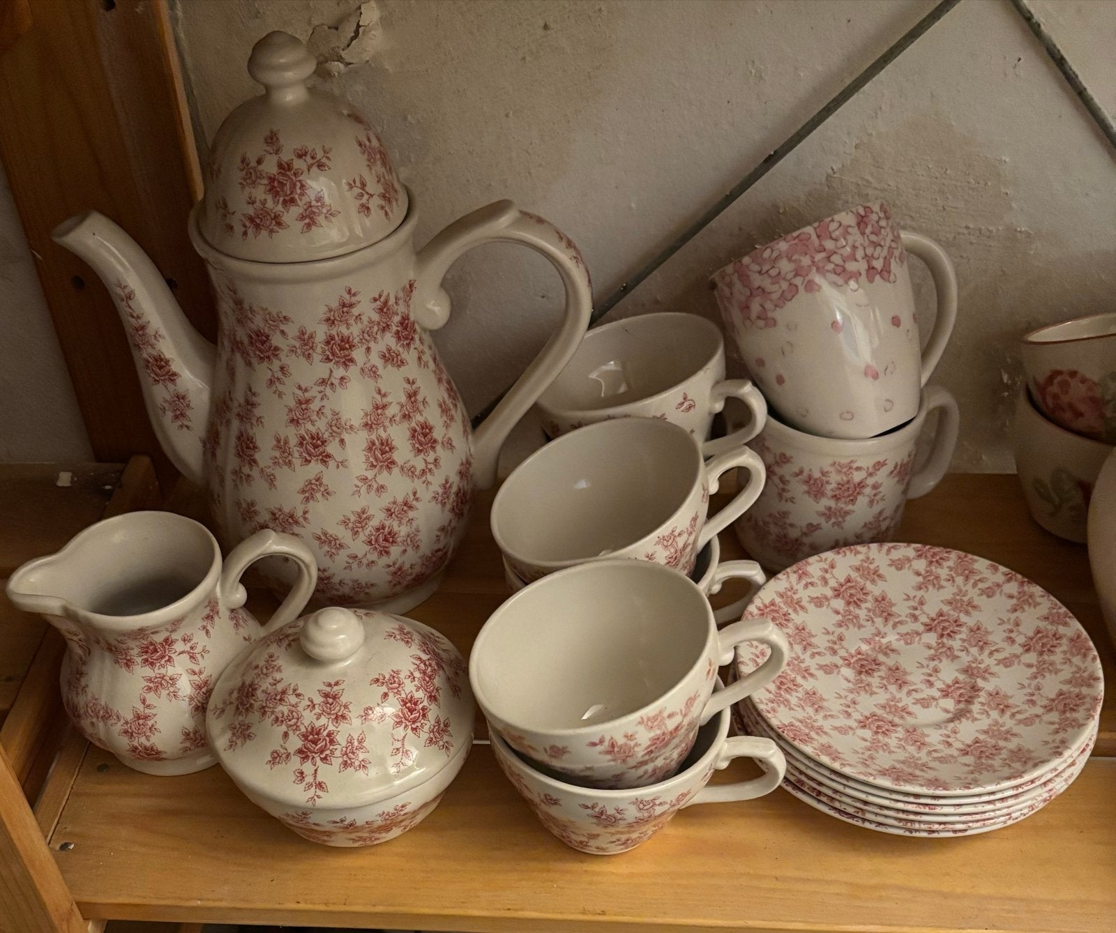 Vintage Broadhurst Rosalie servies - theepot, kopjes, schote, Ophalen, Overige merken, Keramiek, Vintage