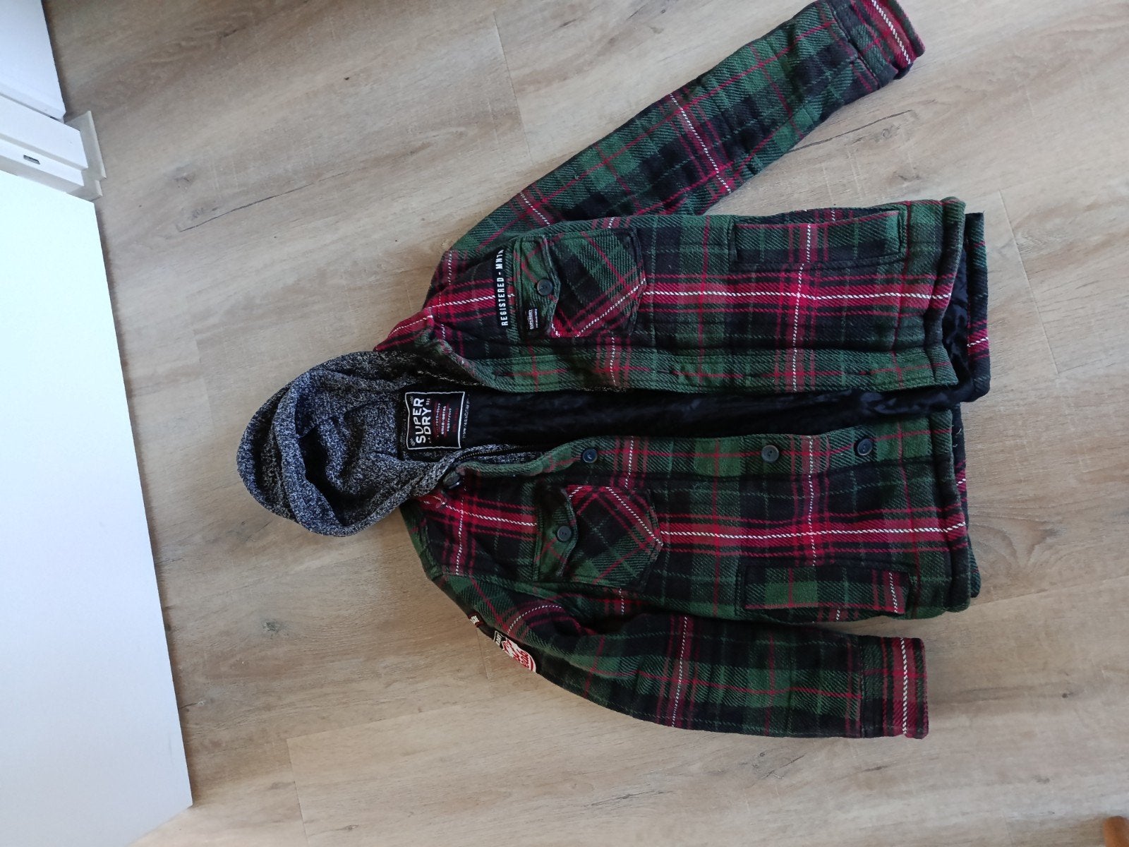 Superdry geruit tussenjas met capuchon - Maat S, Kleding | Heren, Ophalen of Verzenden, Zo goed als nieuw, Meerkleurig, Superdry