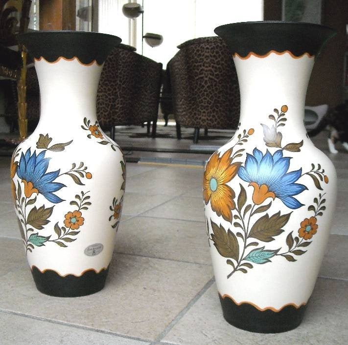 Flora kaststel vaas Gouda plateel 984 aardewerk keramiek, Ophalen, Gebruikt, Beige, 38 cm