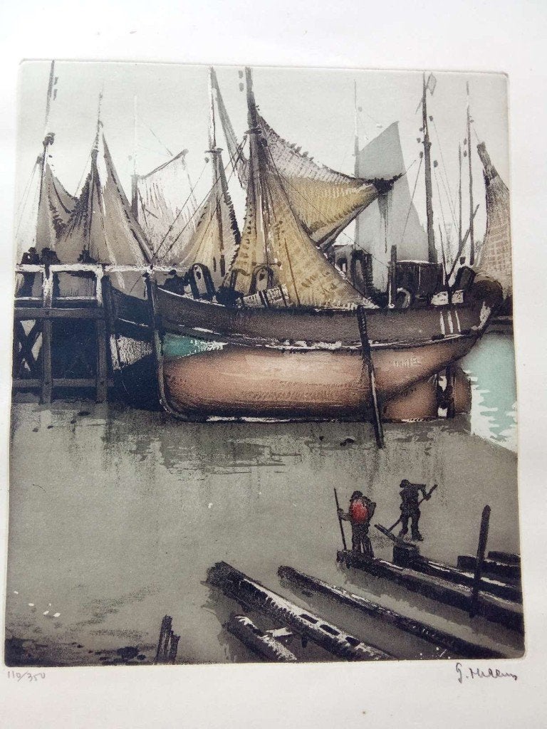 Kleurenets van de Belgische kunstenaar Roger Hebbelinck, Ophalen of Verzenden, Ets, Gesigneerd, 1900 - 1949