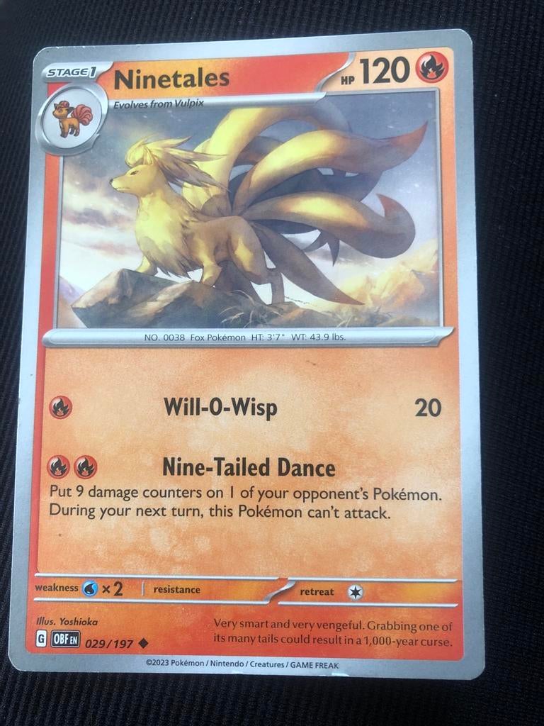 Ninetales Pokémon Kaart - Obsidian Flames 029/197, Ophalen of Verzenden, Zo goed als nieuw, Losse kaart