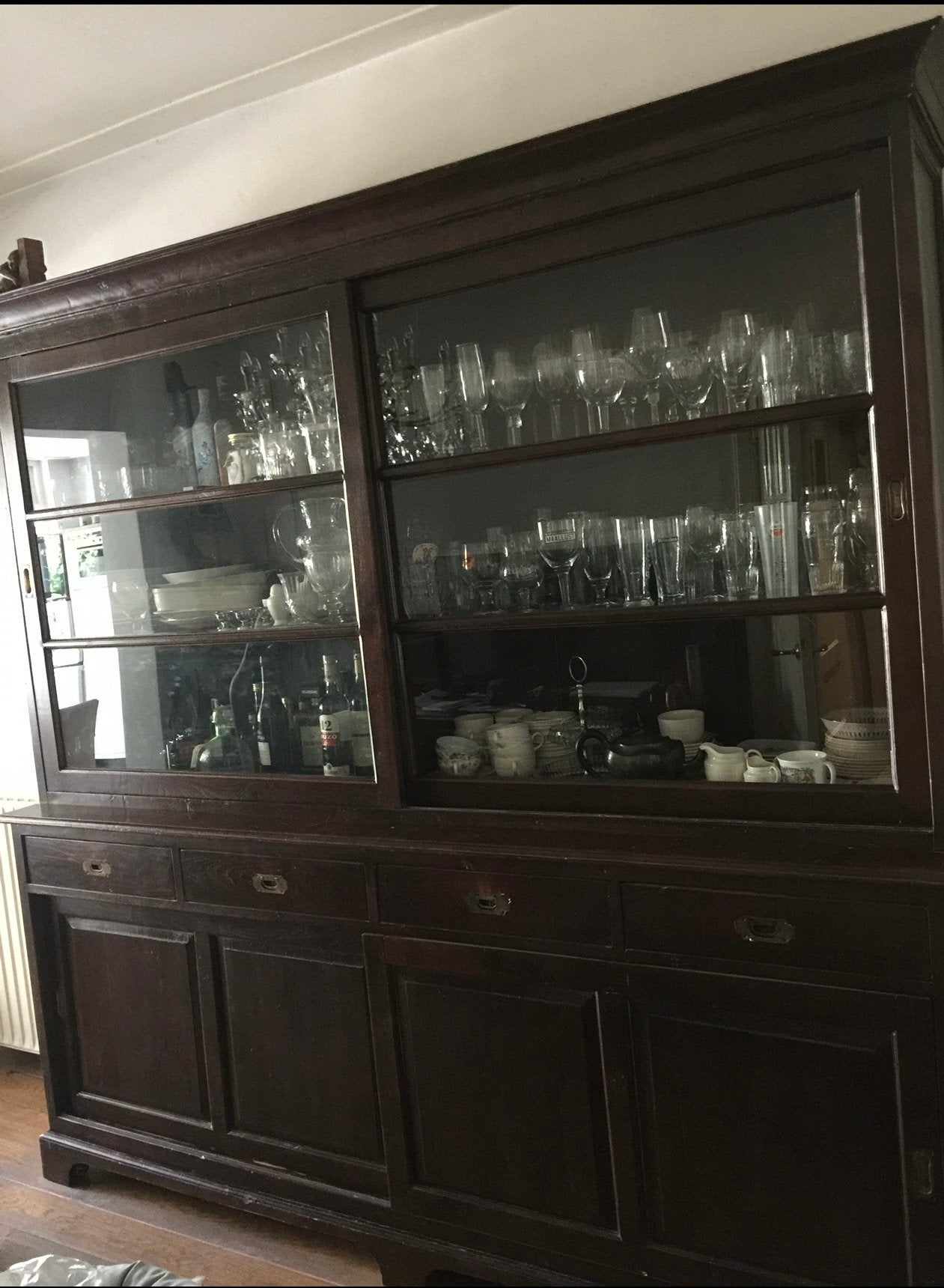 Oude teakhouten buffetkast €1000,-, Ophalen, Gebruikt, 25 tot 50 cm, 200 cm of meer