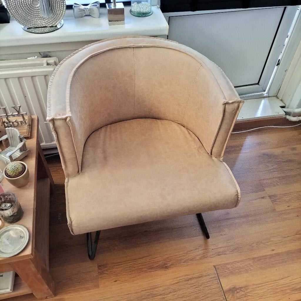 Design fautieul van Troubadour echt leer, Huis en Inrichting, Stoelen, Ophalen, Bruin, Leer, Zo goed als nieuw