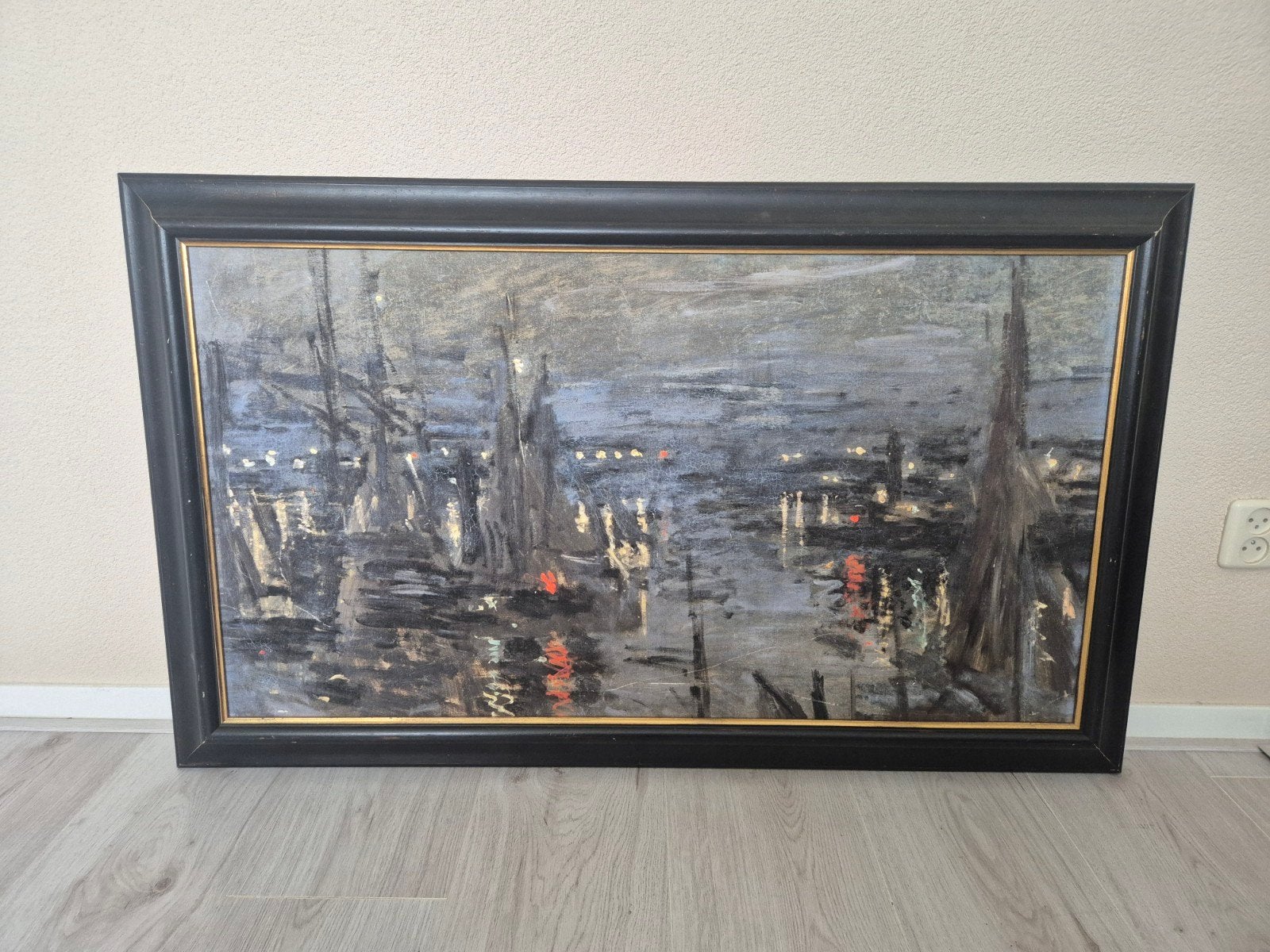 Schilderij Haven bij Nacht - Olieverf op Doek, Maritiem / water, Doek, Realistisch, Origineel werk