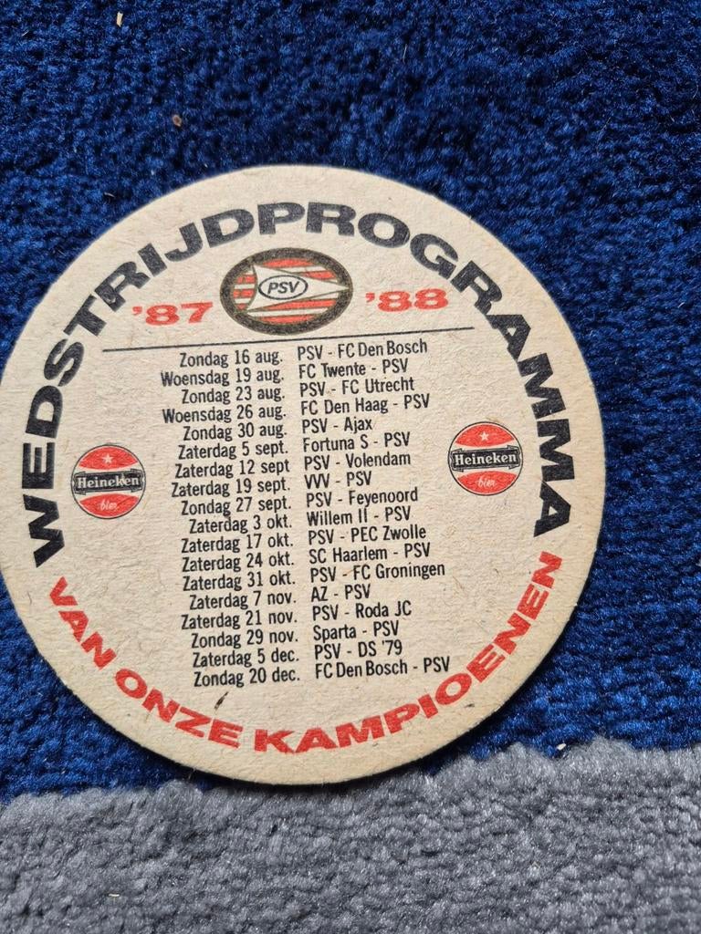 Heineken PSV Wedstrijdprogramma Viltje '87-'88, Ophalen of Verzenden, Gebruikt, Viltje(s), Heineken