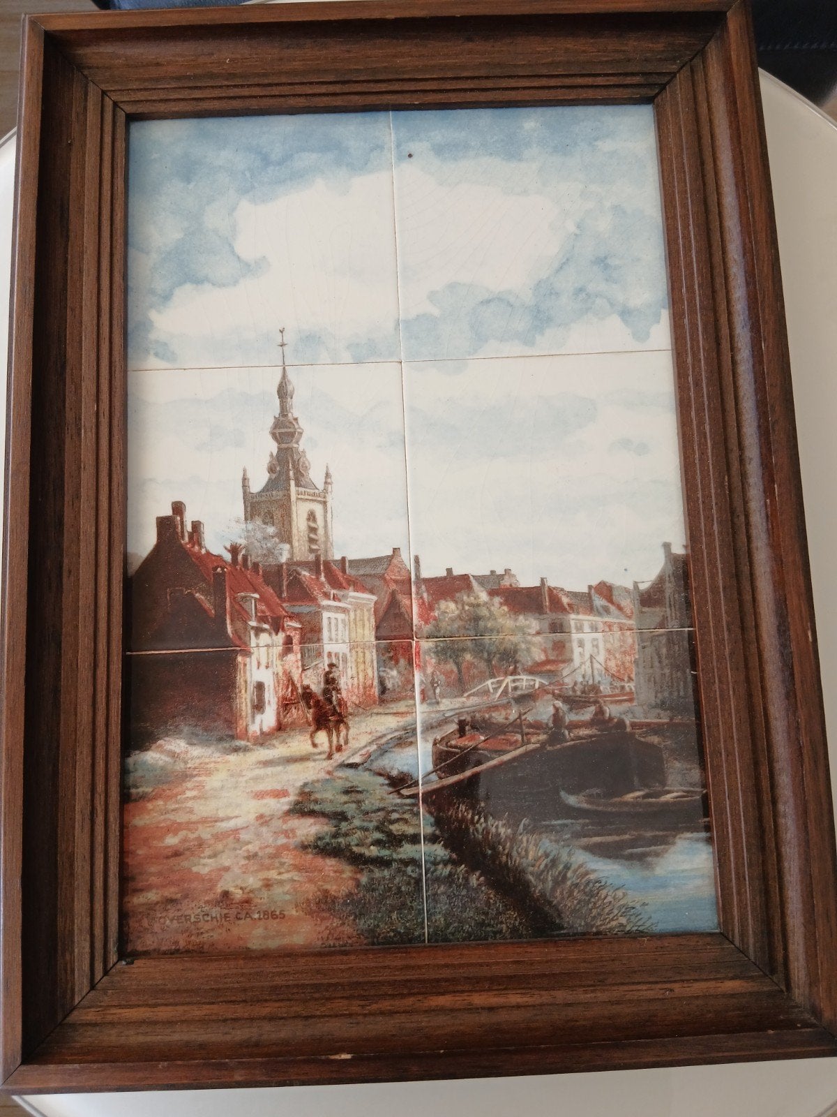 Overschie ca. 1865 - Tegeltableau in houten lijst, Antiek en Kunst, Ophalen of Verzenden