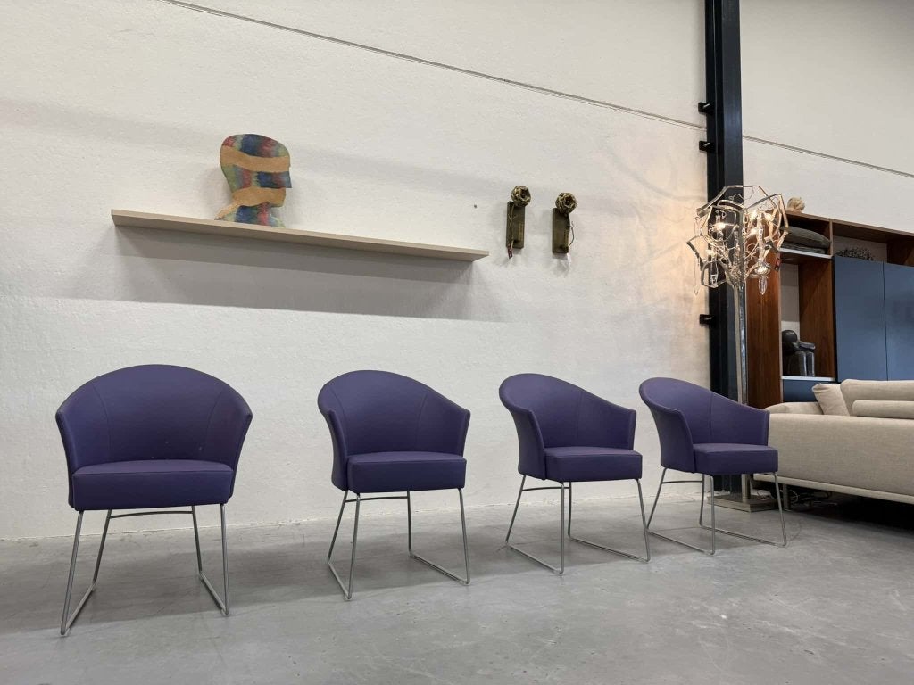 4 Nieuw Montis Floris eetkamerstoelen paars leer Stoel, Overige kleuren, Nieuw, Leer, Vier