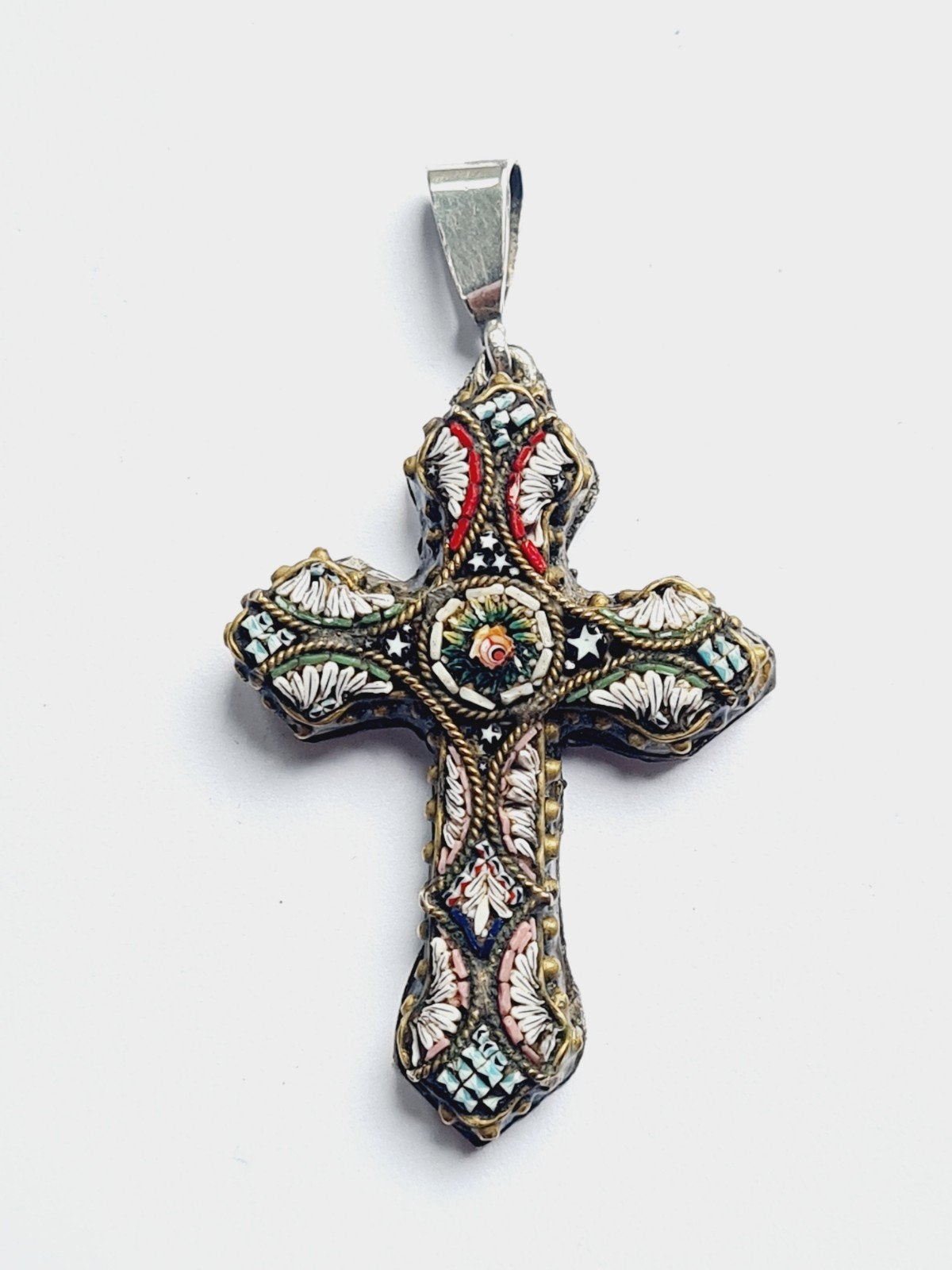 Antieke kruishanger micromozaïek, Ophalen of Verzenden
