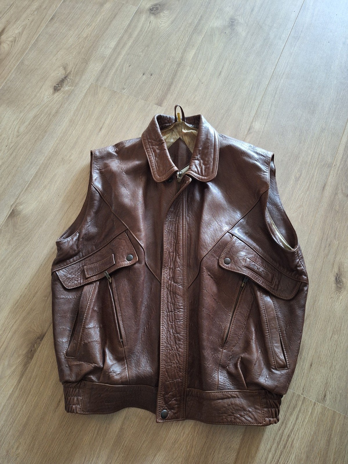 Leren vintage bruine bodywarmer maat L., Kleding | Heren, Ophalen of Verzenden, Zo goed als nieuw, Maat 52/54 (L), Bruin