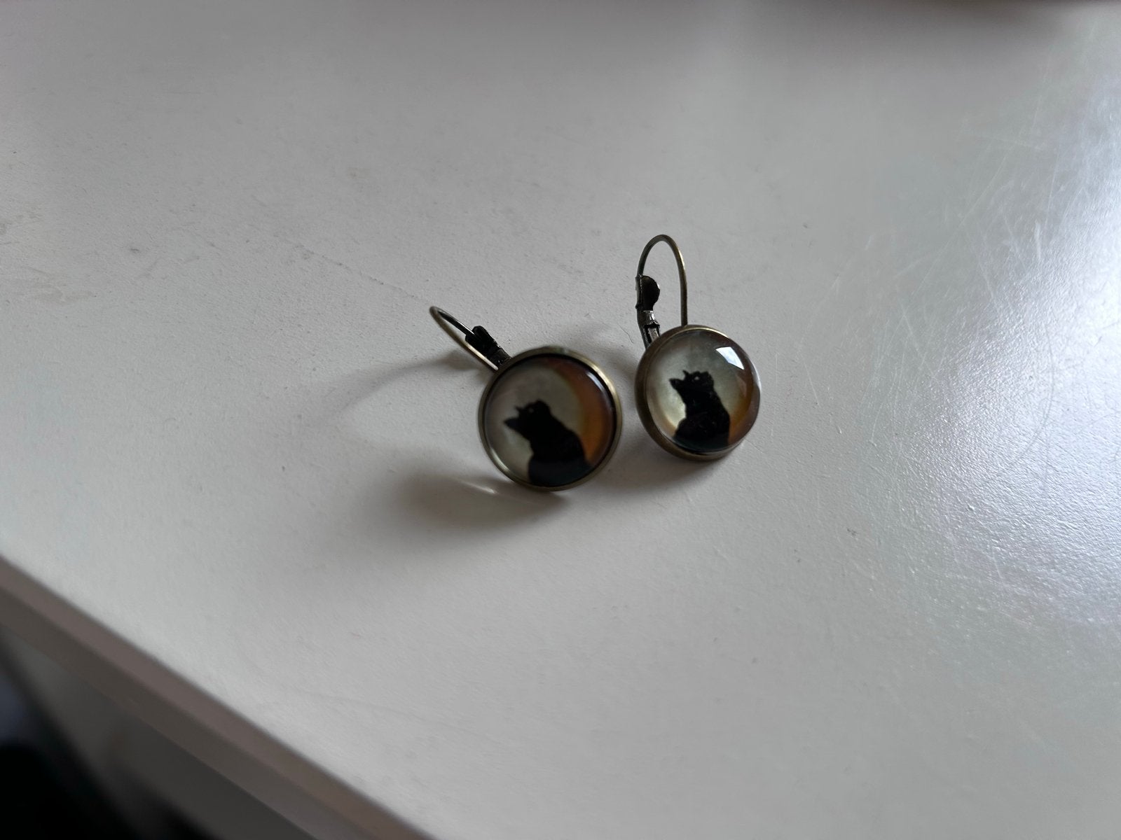 Leuke oorbellen met katten afbeelding poes kat, Overige materialen, Hangers, Overige kleuren, Nieuw