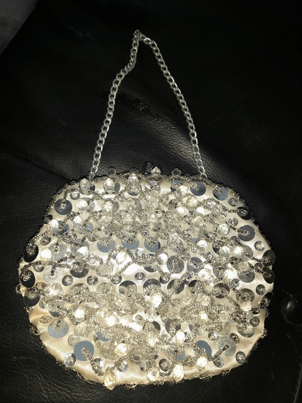 Vintage Clutch met kraaltjes en pailletten, Ophalen of Verzenden, Gebruikt, Wit, Avondtasje