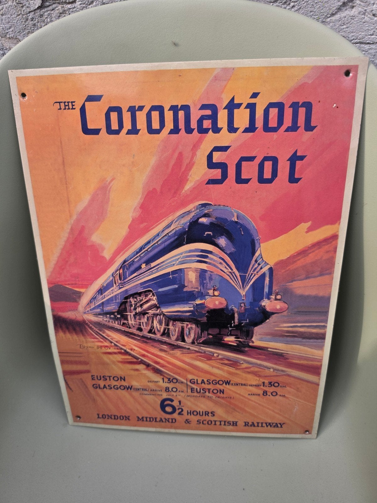 Vintage 'The Coronation Scot' Trein Poster, Ophalen of Verzenden, Gebruikt