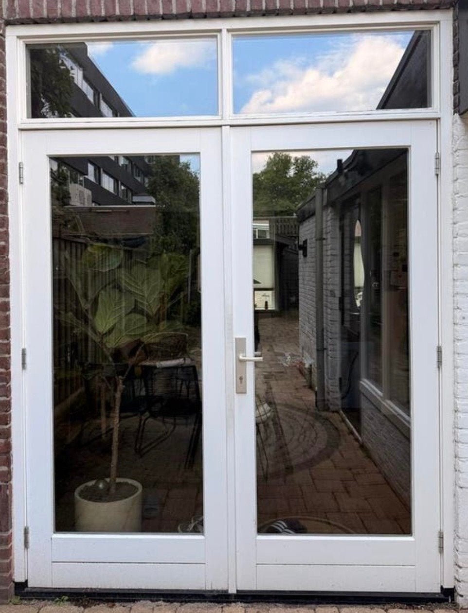 Z.g.a.n. Hardhouten tuindeuren met kozijn en bovenlicht, Ophalen, Deurkozijn, 225 cm of meer, Zo goed als nieuw