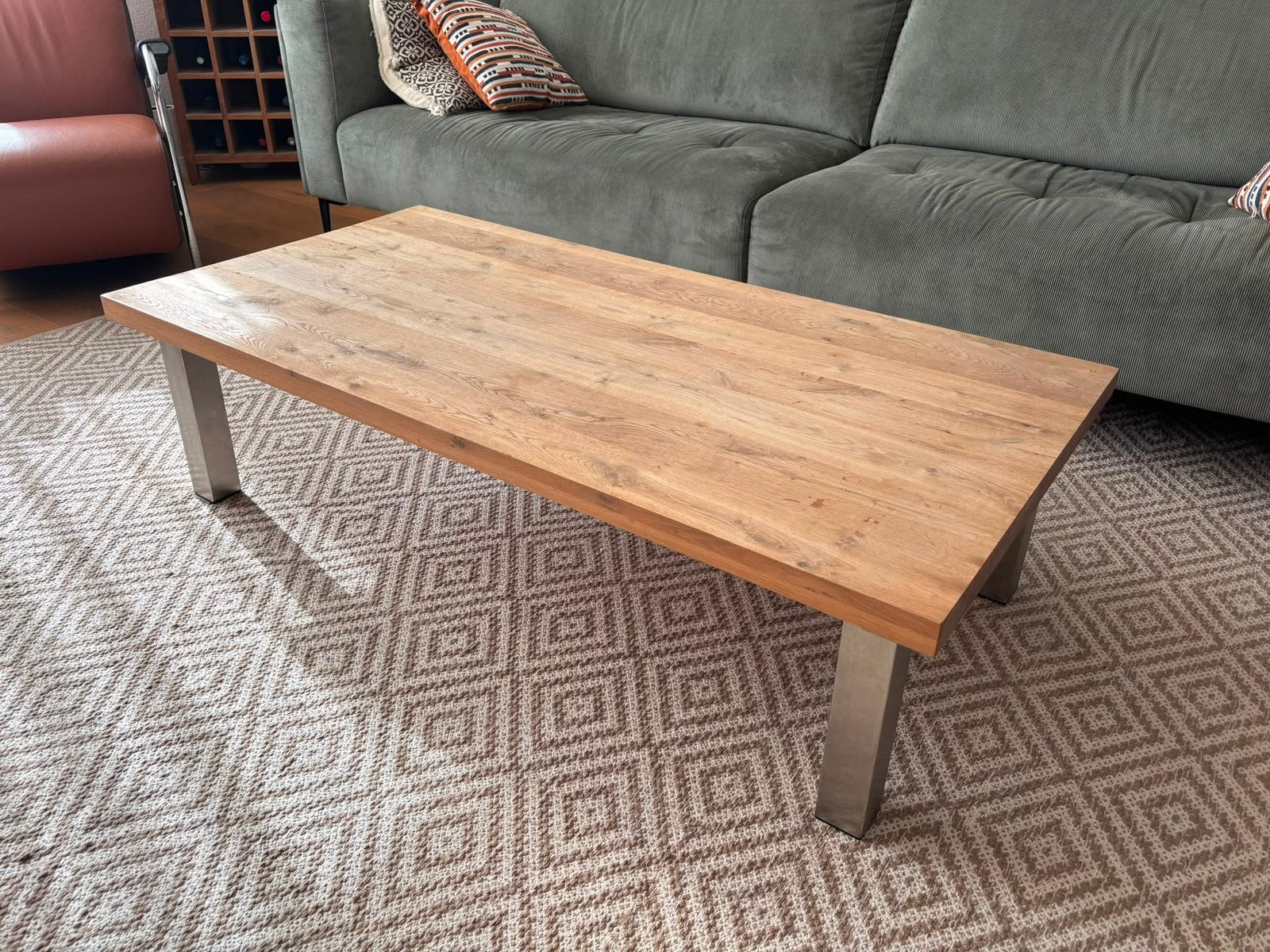 Salontafel 140x70x38 massief blank eiken white wash, Huis en Inrichting, Ophalen, 100 tot 150 cm, Eikenhout, 50 tot 100 cm