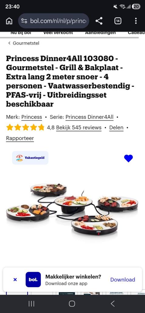 Princess Dinner4All 103080 Gourmetstel - Grill & Bakplaat, Ophalen of Verzenden