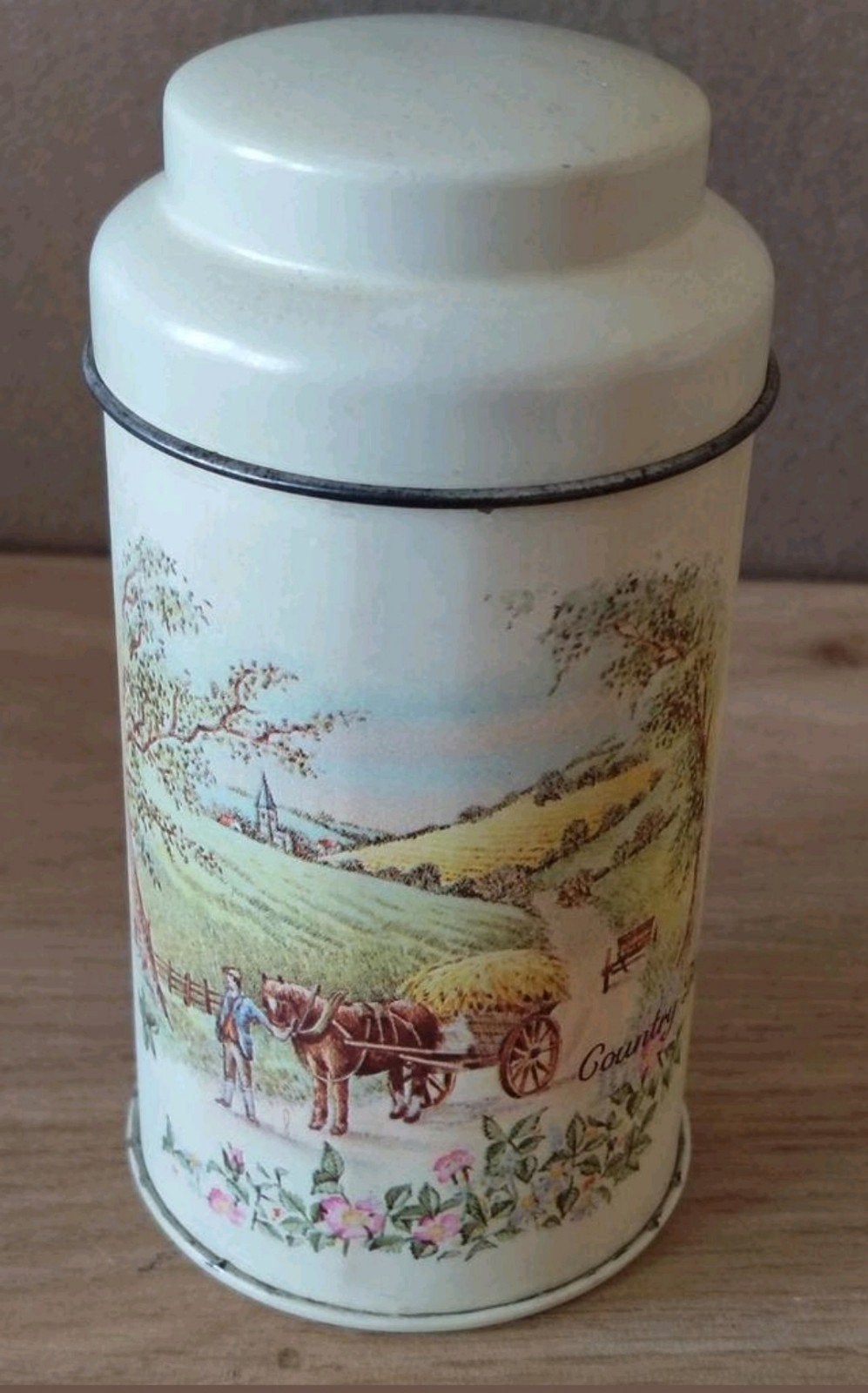 Vintage Jacksons of Piccadilly Country Blossom theebus, Verzamelen, Blikken, Verzenden, Gebruikt, Thee