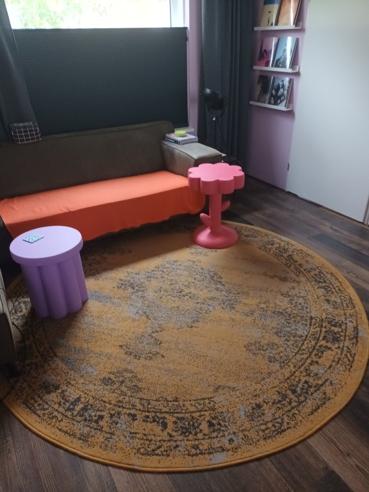 Gele vintage look vloerkleed, Ophalen, Geel, Rond, 200 cm of meer