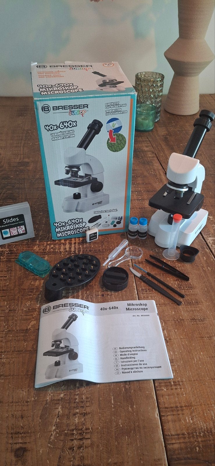 Bresser Junior Microscoop 40x-640x met accessoires, Ophalen, Zo goed als nieuw, 400x tot 1000x