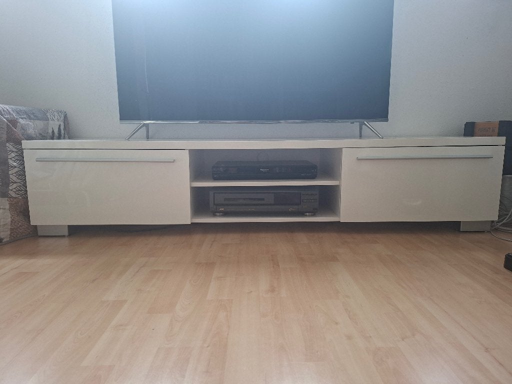 Tv meubel wit glanzend, Ophalen, 150 tot 200 cm, Zo goed als nieuw, Minder dan 100 cm