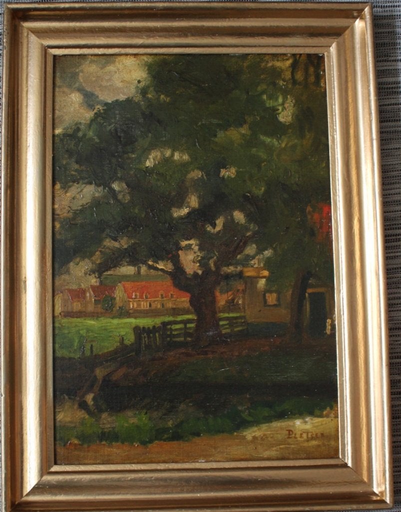 George Pletser, 1871 - 1942, fraaie olieverf op board., Antiek en Kunst, Paneel, Ophalen of Verzenden, Landschap, Olieverf