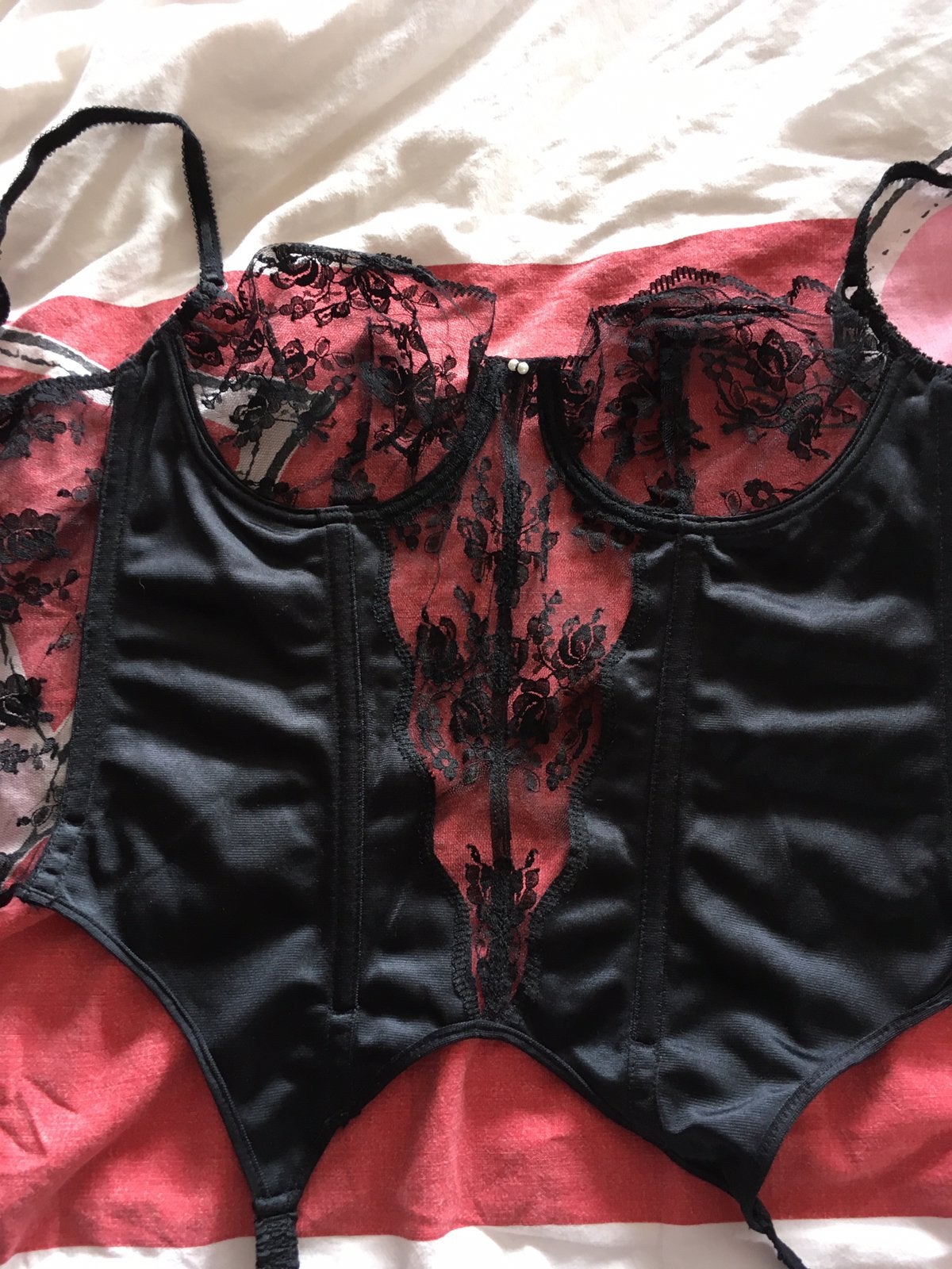 Nieuwe Lingerie Korset zwart kant/bloemen/parels., Zwart, Body of Korset