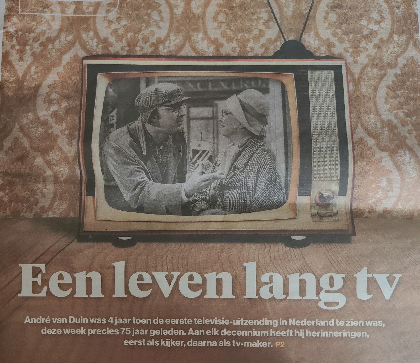Een leven lang TV André van Duin - 4,5 blz -, Ophalen of Verzenden, 1980 tot heden, Knipsel(s)