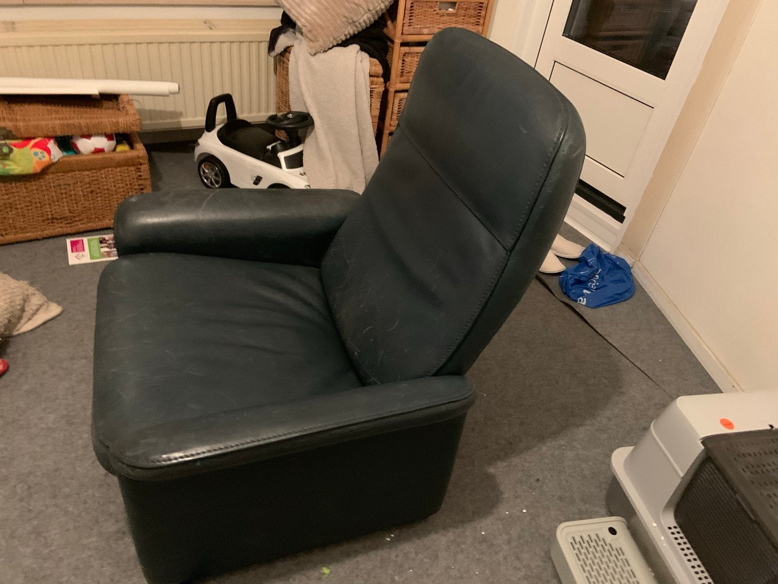 Comfortabele leren fauteuil - Groen, Huis en Inrichting, Ophalen, Gebruikt, Leer, 75 tot 100 cm