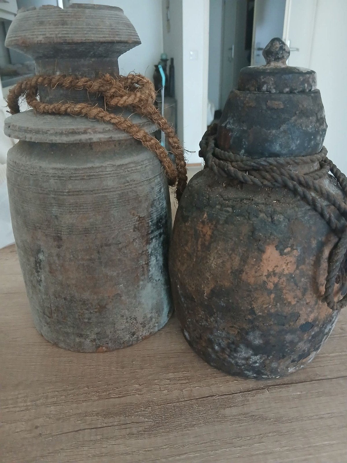 Decoratieve vintage potten met touw, Ophalen of Verzenden