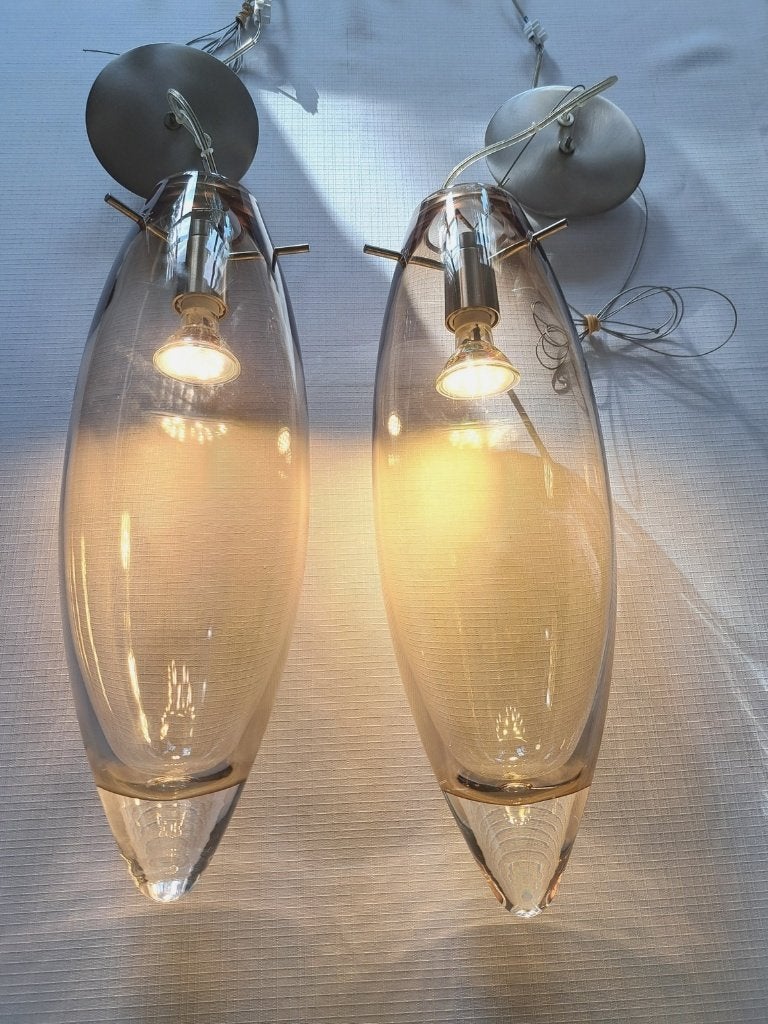 2 design led ''teardrop'' hanglampen glazen hanglamp staal, Antiek en Kunst, Kunst | Designobjecten, Ophalen of Verzenden, Lamp