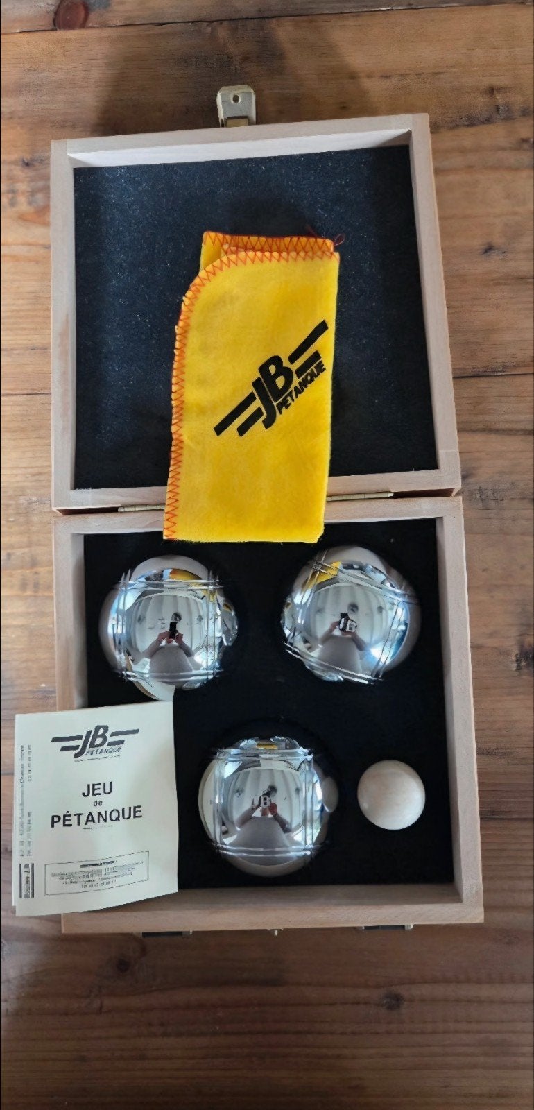 JB Petanque set in houten kist, Ophalen of Verzenden, Gebruikt
