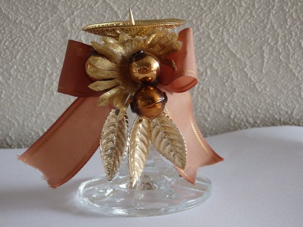 Vintage kerstversiering glazen kaarsenstandaard kaarshouder, Antiek en Kunst, Ophalen of Verzenden