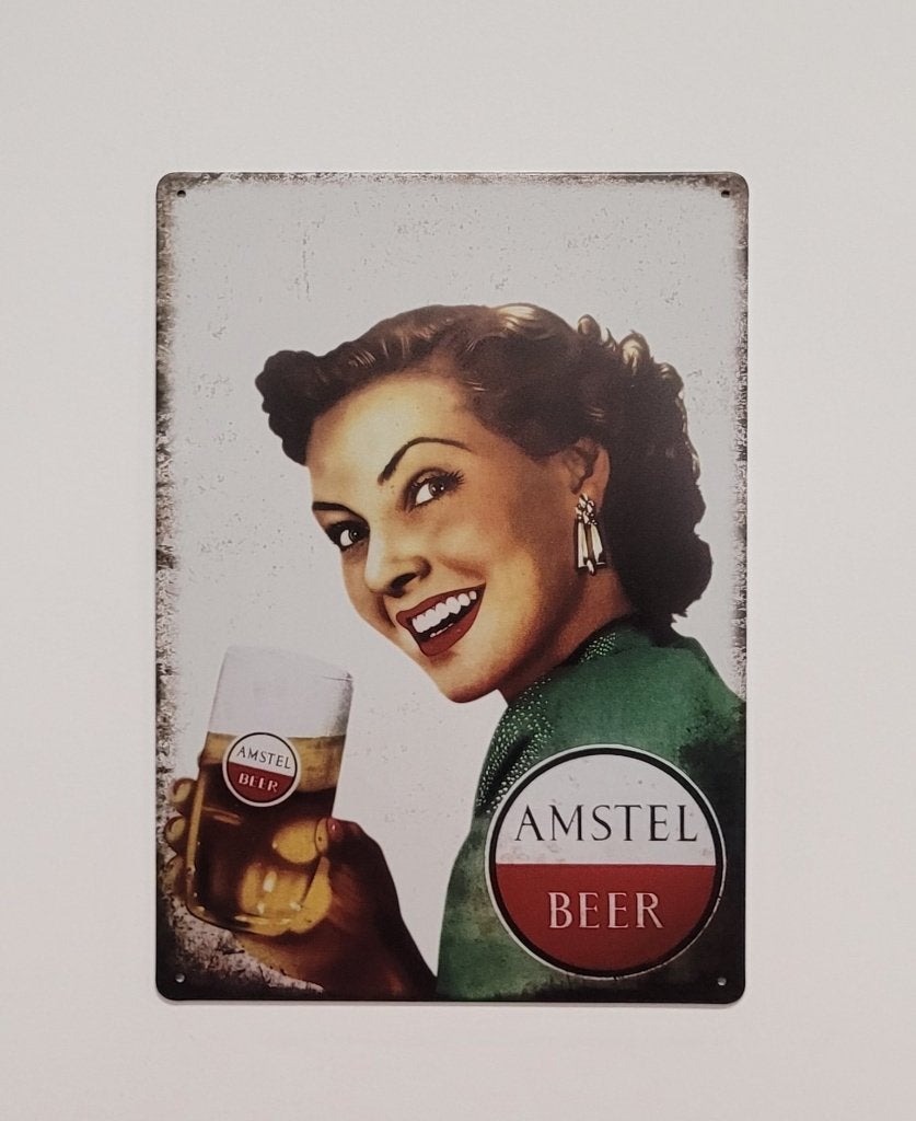 Amstel bier vrouw reclamebord van metaal wandbord decoratie, Verzamelen, Ophalen of Verzenden, Nieuw, Reclamebord, Plaat of Schild
