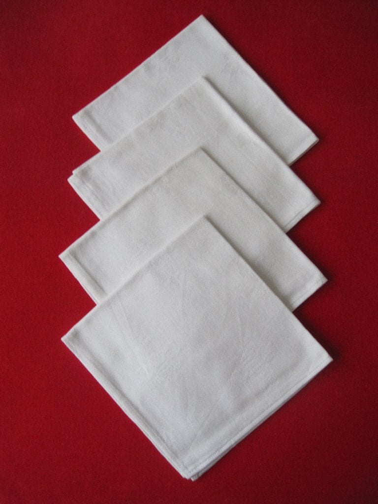 Damast servetten met bloemen, 4 stuks - 32x32 cm, Met decoratie, Damast, Wit, Ophalen of Verzenden