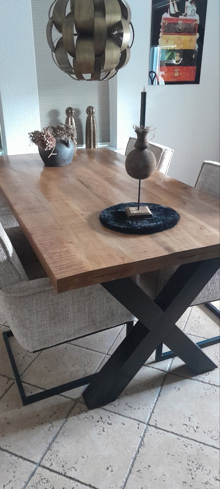 Mooie industriële mango eettafel., Huis en Inrichting, Ophalen of Verzenden