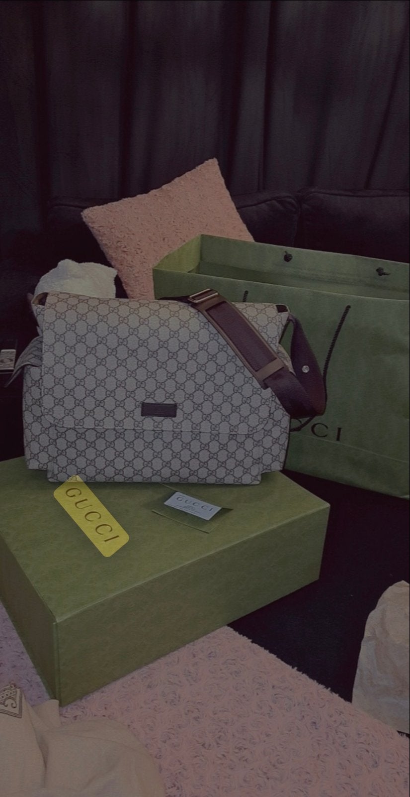 Gucci luiertas beige, Kinderen en Baby's, Ophalen of Verzenden, Zo goed als nieuw, Schoudertas