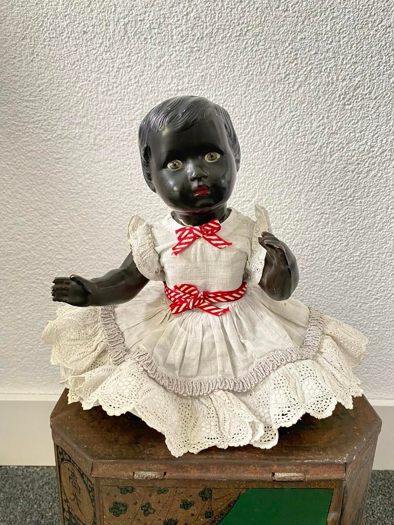 Antieke zwarte Ana Rosa baby pop van Industria Argentina, Verzamelen, Poppen, Gebruikt, Ophalen of Verzenden
