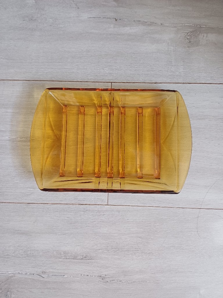 Art Deco schaaltje van amberkleurig persglas, Ophalen of Verzenden