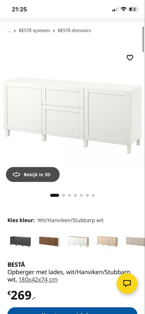 Ikea BESTÅ Opberger wit met lades en deuren 180x42x74 cm, Ophalen, Overige materialen, 150 tot 200 cm, Zo goed als nieuw