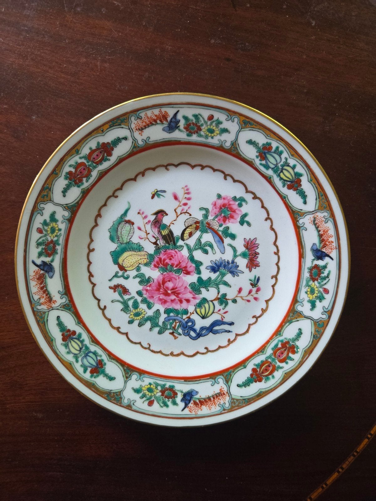 Antiek Chinees bordje Famille Rose / Fencai incl houder, Antiek en Kunst, Antiek | Porselein, Ophalen of Verzenden