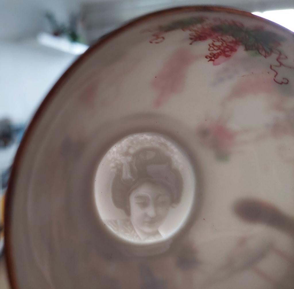 Antieke Japanse theekop met Geisha lithofaan izgs., Antiek en Kunst, Ophalen of Verzenden