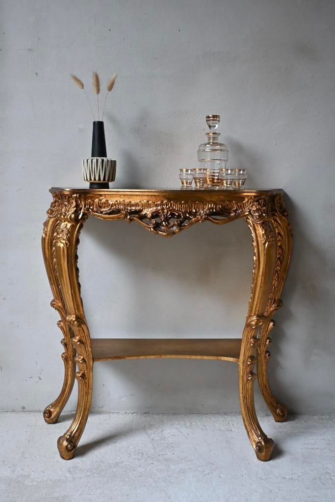 Prachtige Biscottini barok console tafel met bladgoud, Huis en Inrichting, Tafels | Kaptafels, Ophalen, Biscottini, 50 tot 100 cm