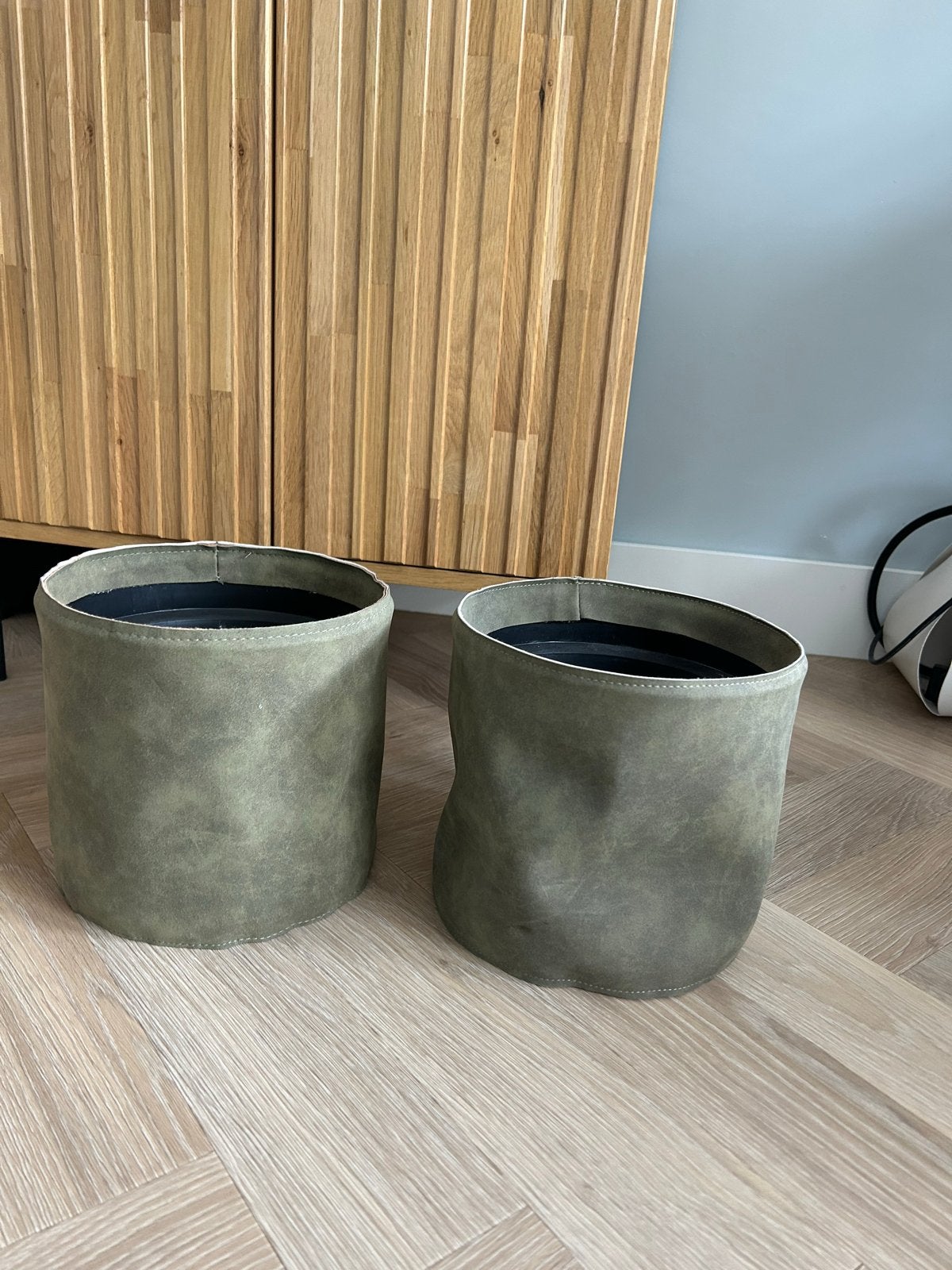 Bloempotten suede/leer  - Set van 2, Ophalen, Overige materialen, Rond, Binnen