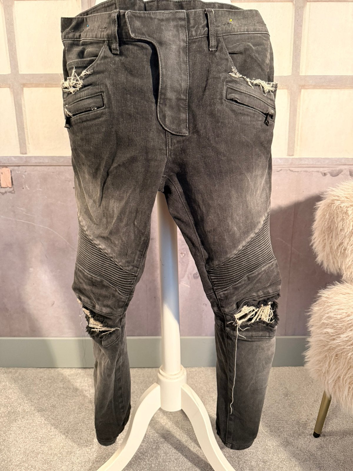 Balmain Biker Jeans broek Zwart Maat 33 – Origineel, Ophalen of Verzenden, Zo goed als nieuw, Zwart