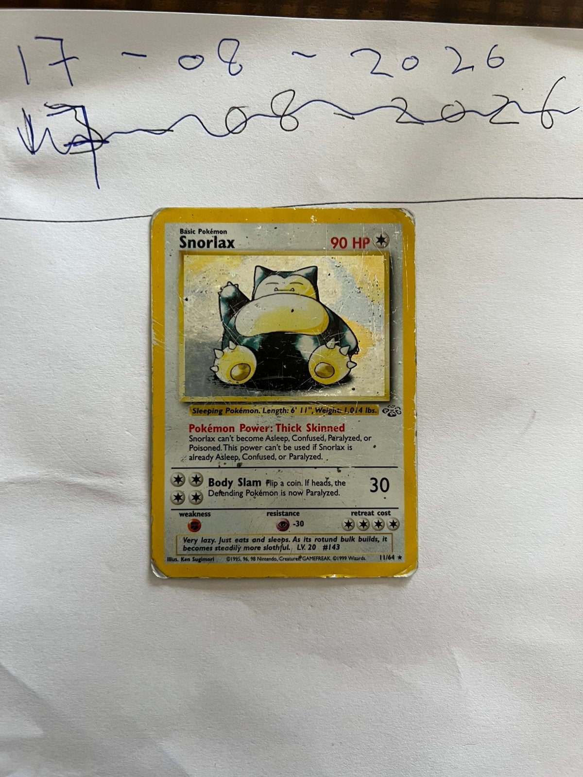 Pokemon snorlax 11/62 jungle, Ophalen of Verzenden, Gebruikt, Losse kaart, Foil